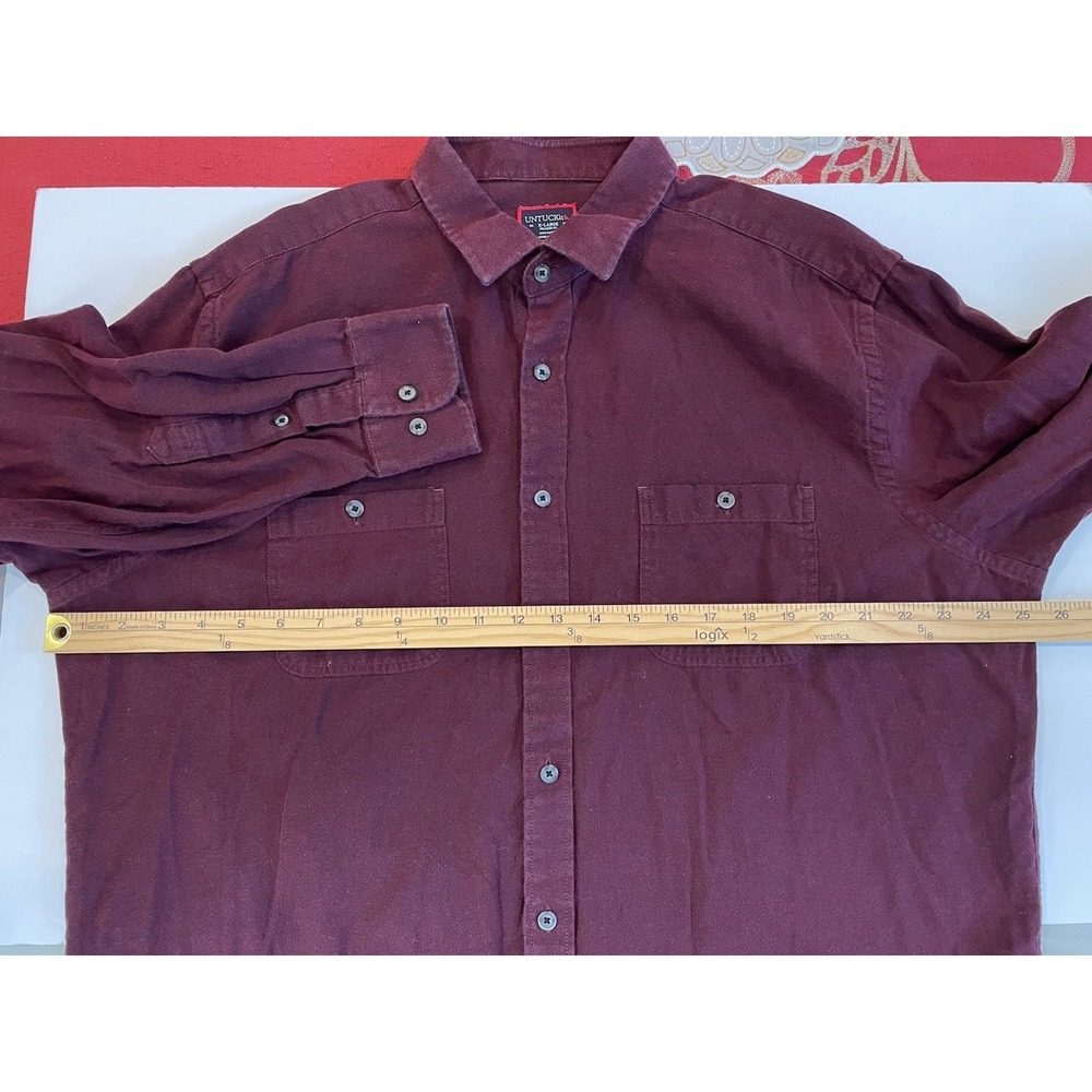 UNTUCKit Hemsworth Shirt Men XL Relaxed Fit Long Sleeve Maroon Button Up Flannel - Picture 6 of 8
